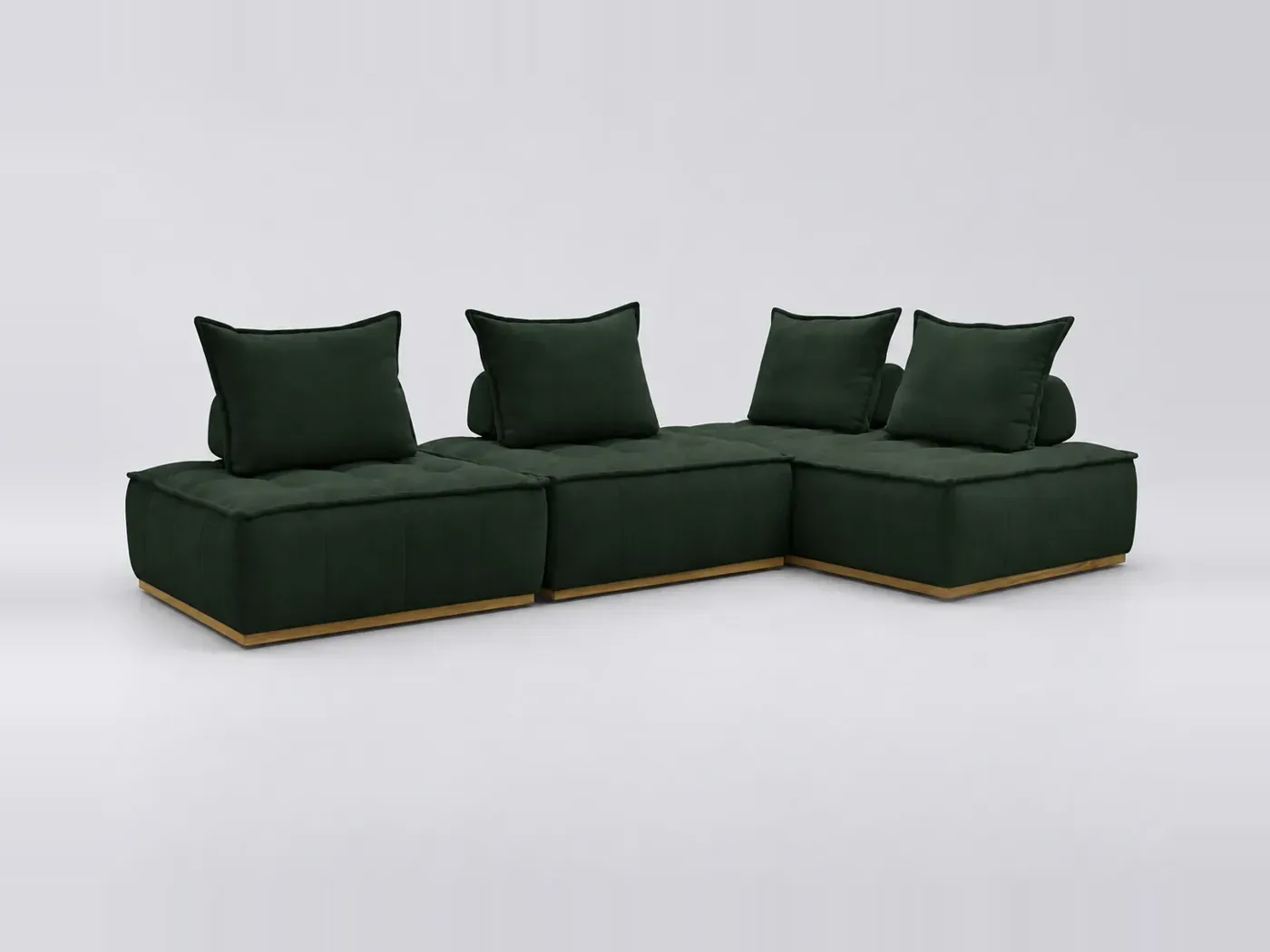 Canapé Elina Bobochic, 4 places d'angle fixe modulable (3 chauffeuses) réversible, coloris vert