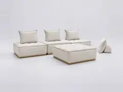 Canapé Elina Bobochic, 4 places droit fixe modulable (4 chauffeuses), coloris blanc