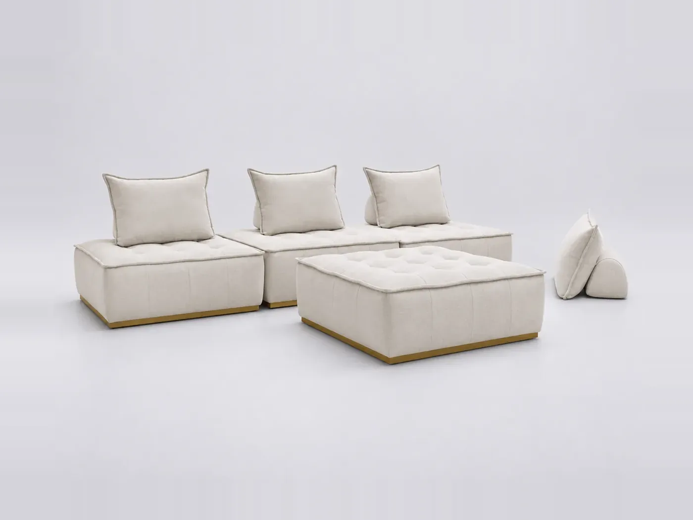 Canapé Elina Bobochic, 4 places droit fixe modulable (4 chauffeuses), coloris blanc