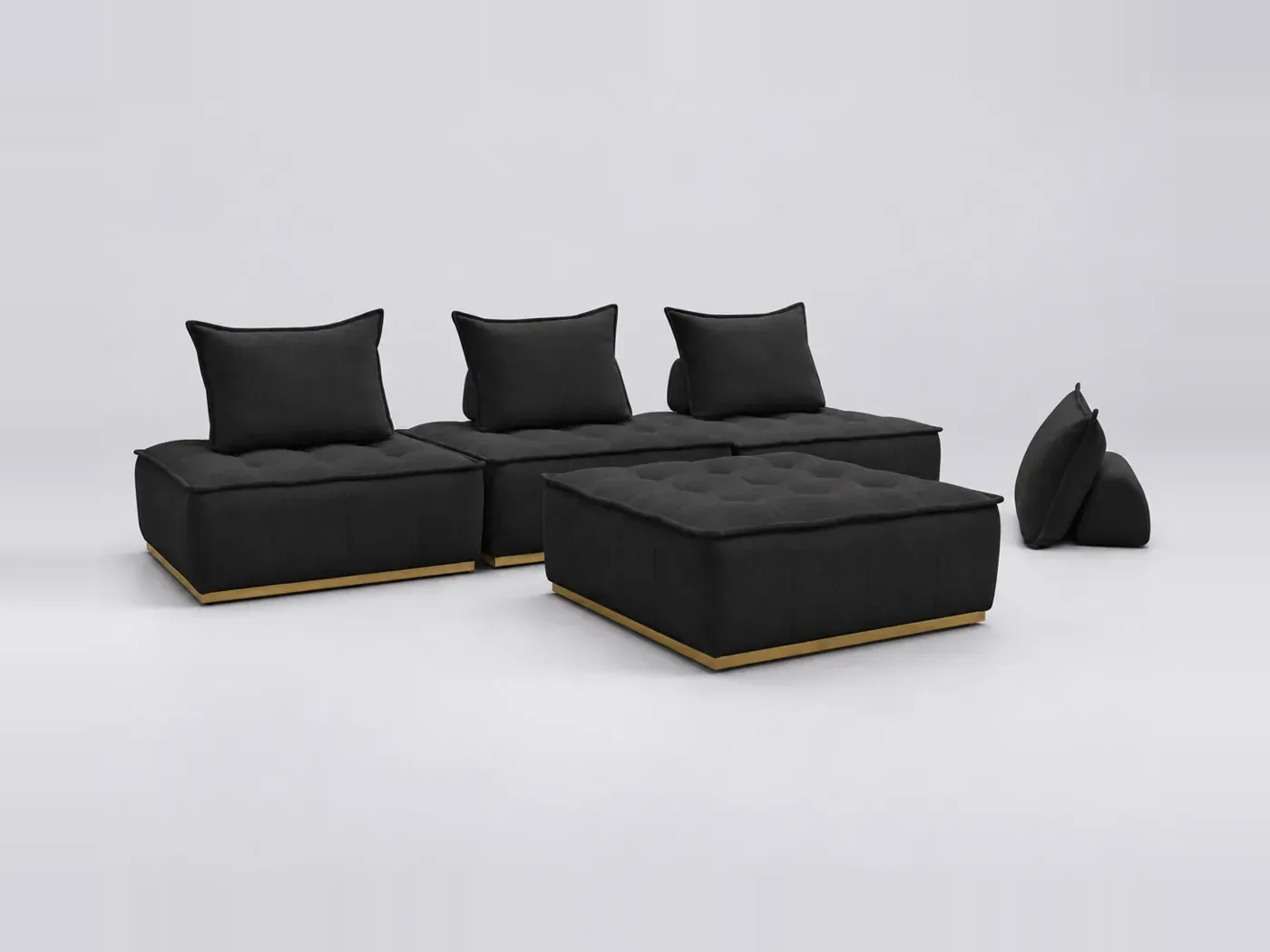 Canapé Elina Bobochic, 4 places droit fixe modulable (4 chauffeuses), coloris noir