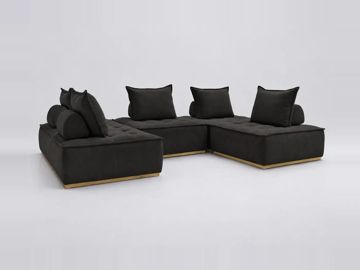 Canapé Elina Bobochic, 5 places panoramique fixe modulable (4 chauffeuses) réversible, coloris noir