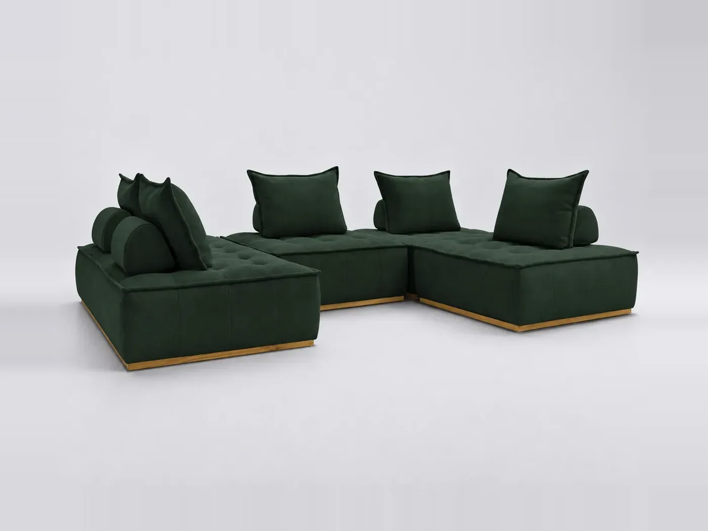 Canapé Elina Bobochic, 5 places panoramique fixe modulable (4 chauffeuses) réversible, coloris vert