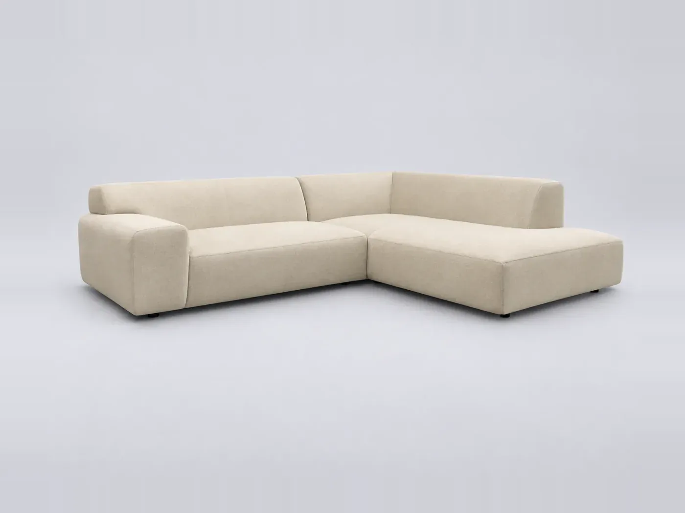 Canapé Lavena Bobochic, 4 places d'angle fixe compact, velours, coloris beige