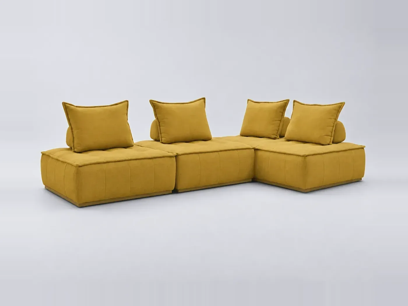 Canapé Elisa Bobochic, 4 places d'angle fixe modulable (3 chauffeuses) réversible, coloris jaune