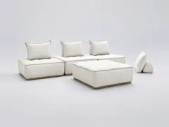 Canapé Elisa Bobochic, 4 places droit fixe modulable (4 chauffeuses), coloris blanc