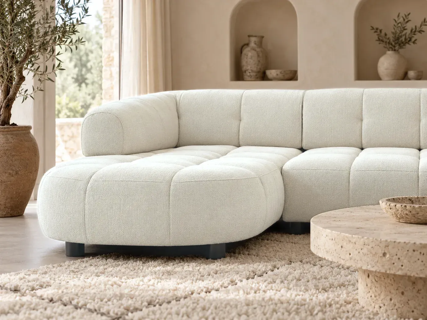 Lovely, panoramique convertible, coloris beige : gros plan sur l'accoudoir