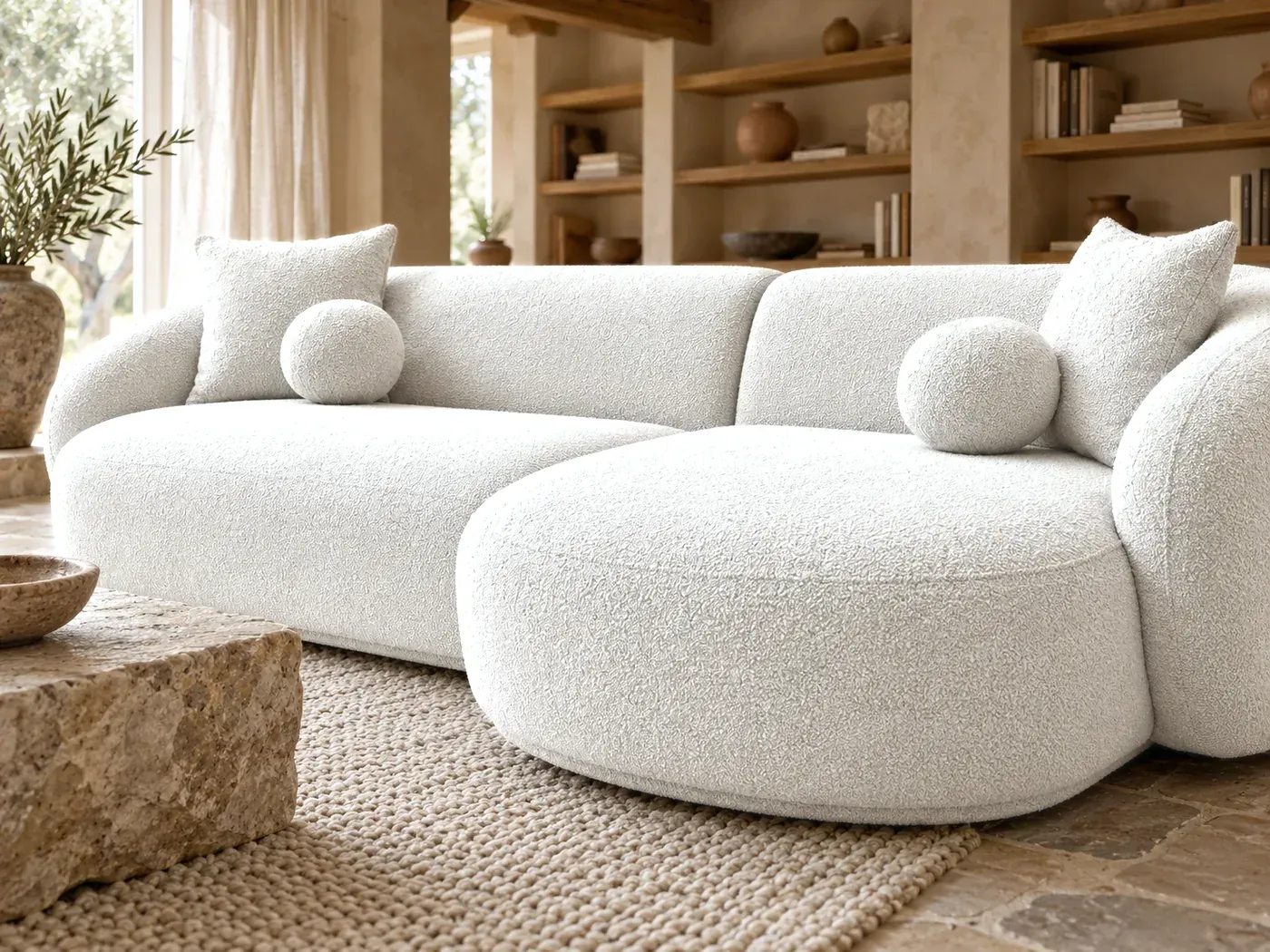 Ashley, 4 places d'angle fixe, coloris blanc : gros plan sur le tissu