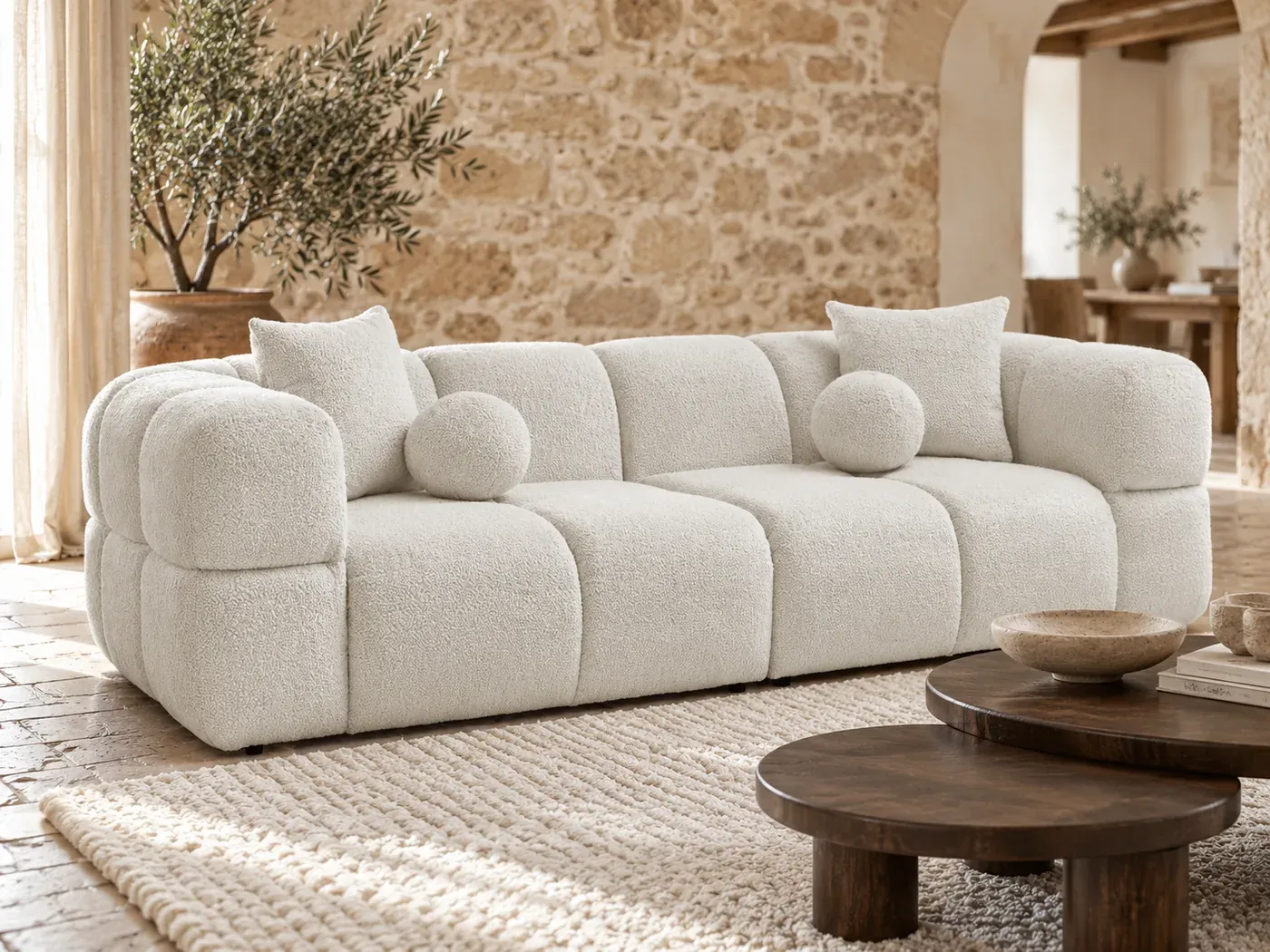 Cristina, 3 places droit fixe, coloris blanc : gros plan sur le tissu