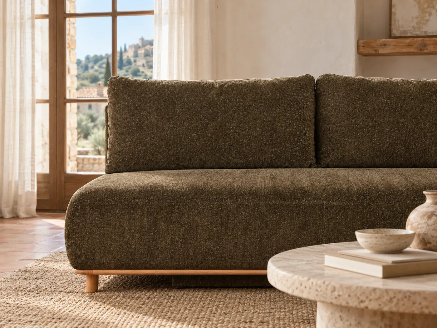 Hook, 2 places droit convertible, tissu, coloris vert kaki : gros plan sur le tissu