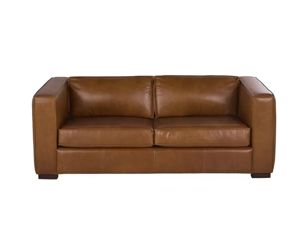Canapé Berlin Maisons du Monde, 3 places droit convertible, cuir, coloris de vachette marron