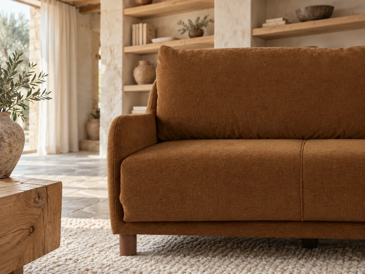 Colin, 2 places droit convertible, tissu, coloris coloris bronze : gros plan sur le tissu