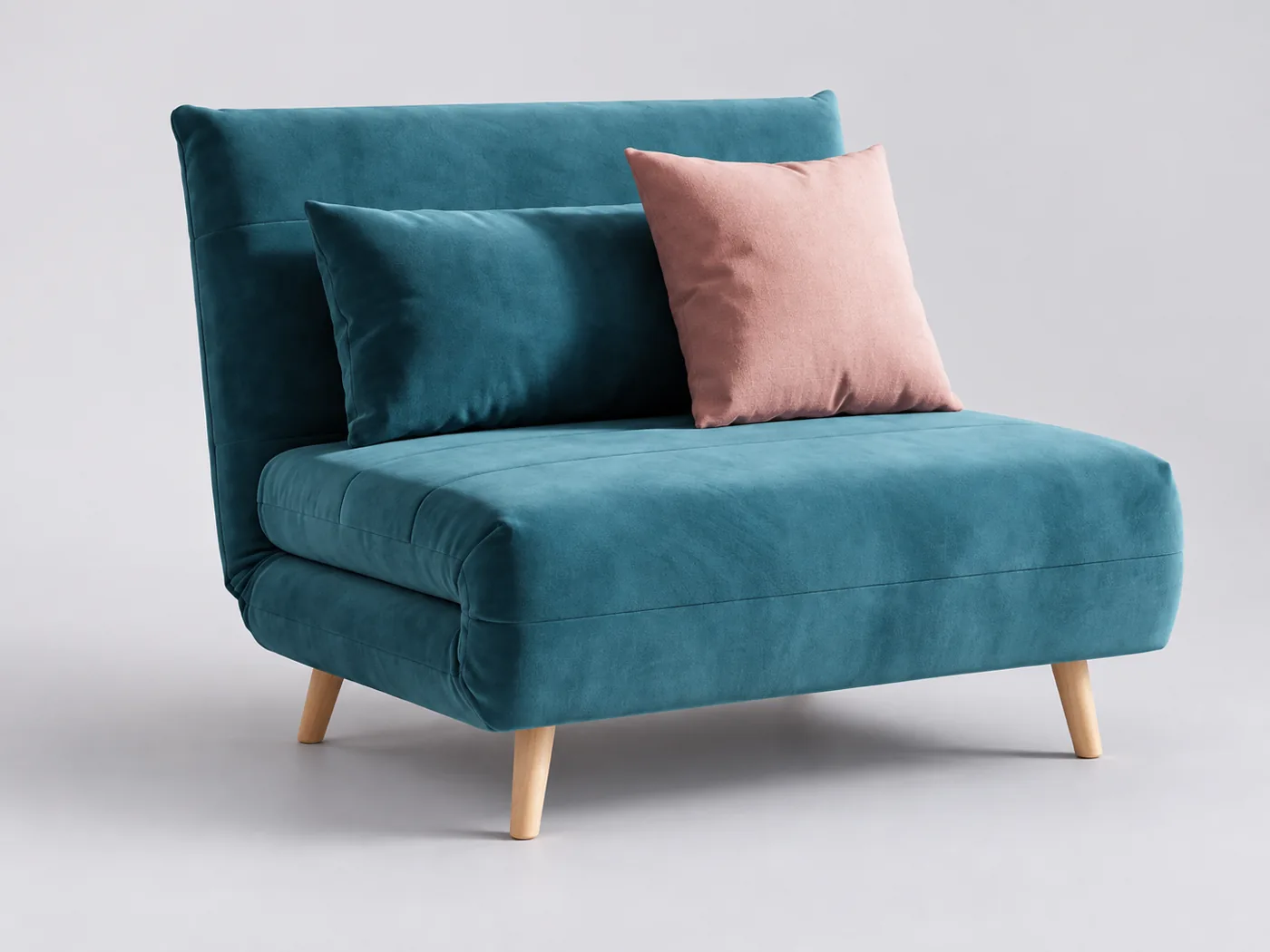 Canapé Nio Maisons du Monde, 1 place droit convertible, velours, coloris bleu pétrole