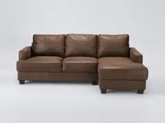 Canapé Philadelphie Maisons du Monde, 3 places d'angle fixe, cuir, coloris marron effet vieilli