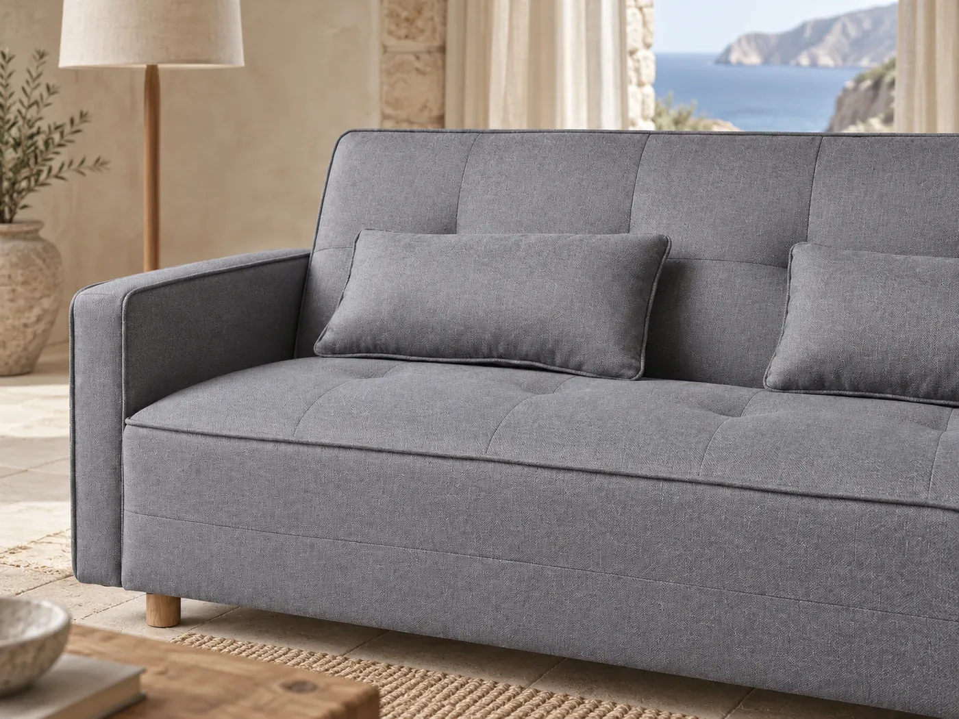 Copenhague, 3 places droit convertible, tissu, coloris gris : gros plan sur le tissu