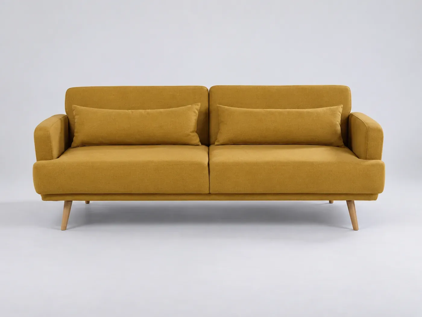 Canapé Elvis Maisons du Monde, 3 places droit convertible, coloris jaune moutarde