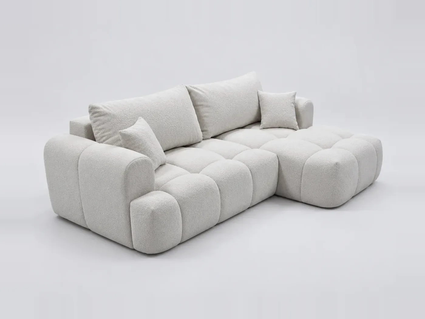 Canapé Cloud Maisons du Monde, 4 places d'angle convertible, coloris bouclette beige angle droit