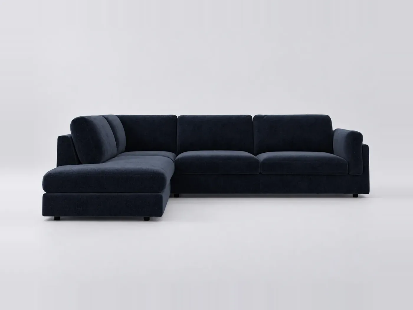Canapé Cesar AMPM, d'angle convertible, velours, marque La Redoute, coloris bleu de minuit
