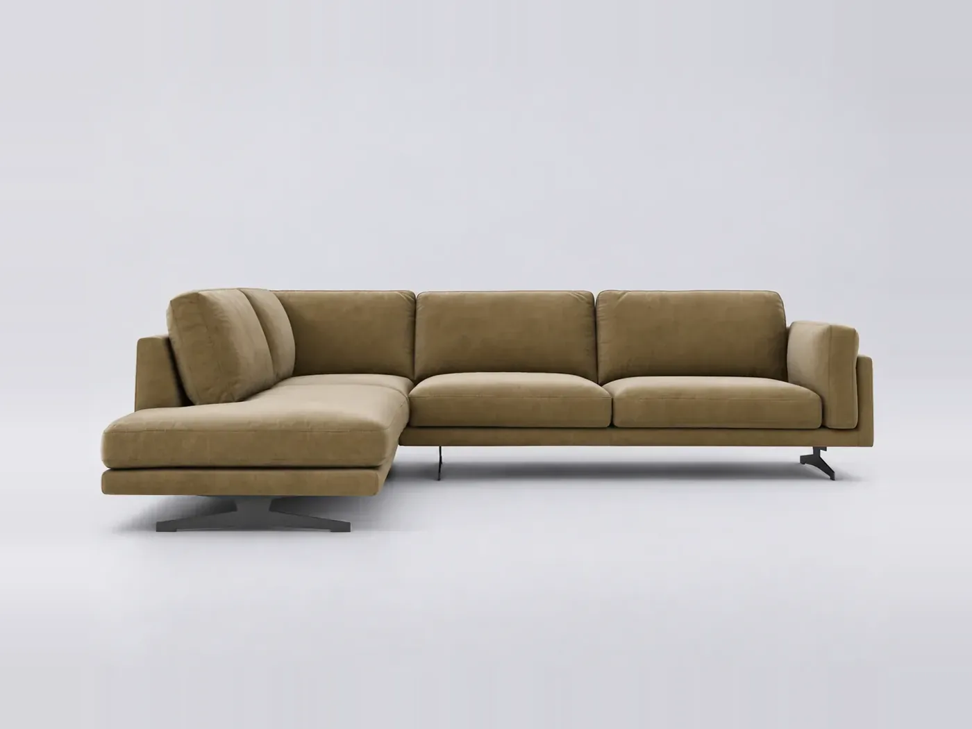 Canapé Cesar AMPM, d'angle fixe, velours, marque La Redoute, coloris tilleul