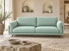 Canapé Cesar AMPM, 3 places droit fixe, coton, coloris aquamarine, mise en situation dans un salon (illustration IA 4)
