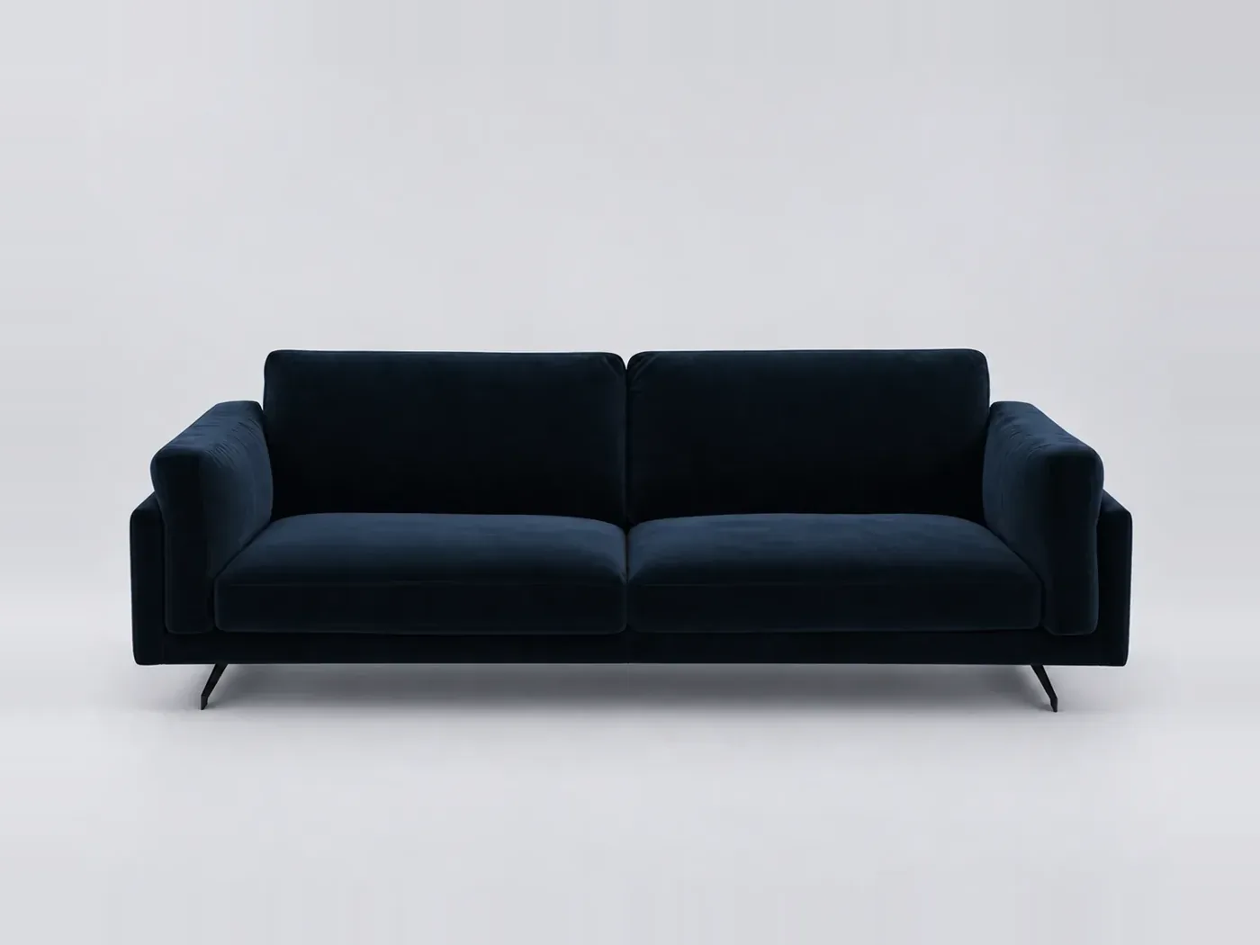 Canapé Cesar AMPM, 4 places droit fixe, velours, marque La Redoute, coloris bleu nuit