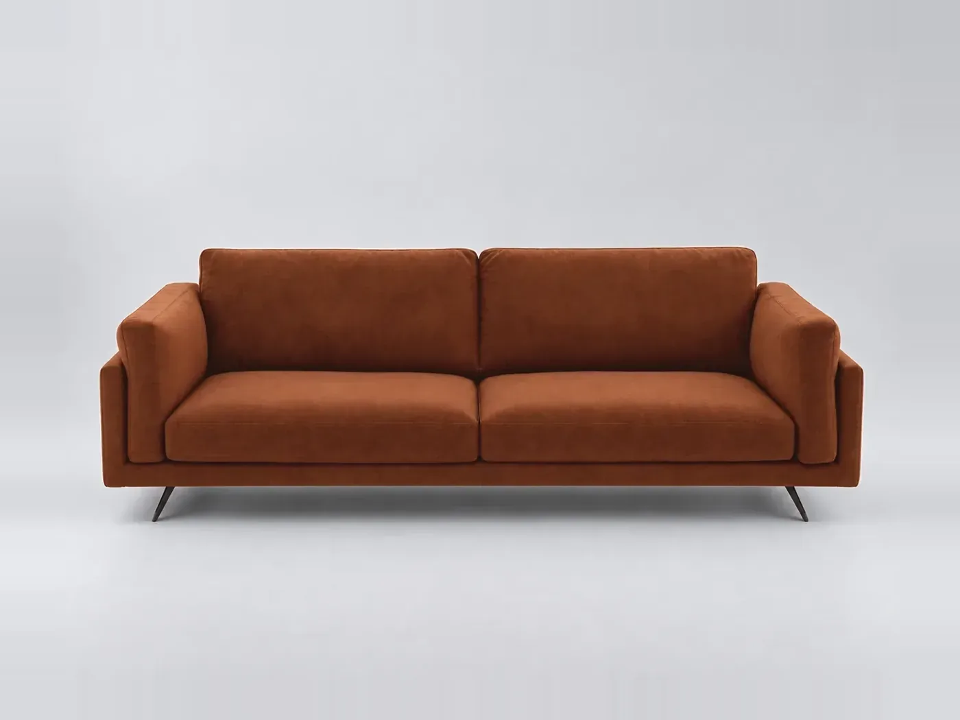Canapé Cesar AMPM, 4 places droit fixe, velours, marque La Redoute, coloris caramel