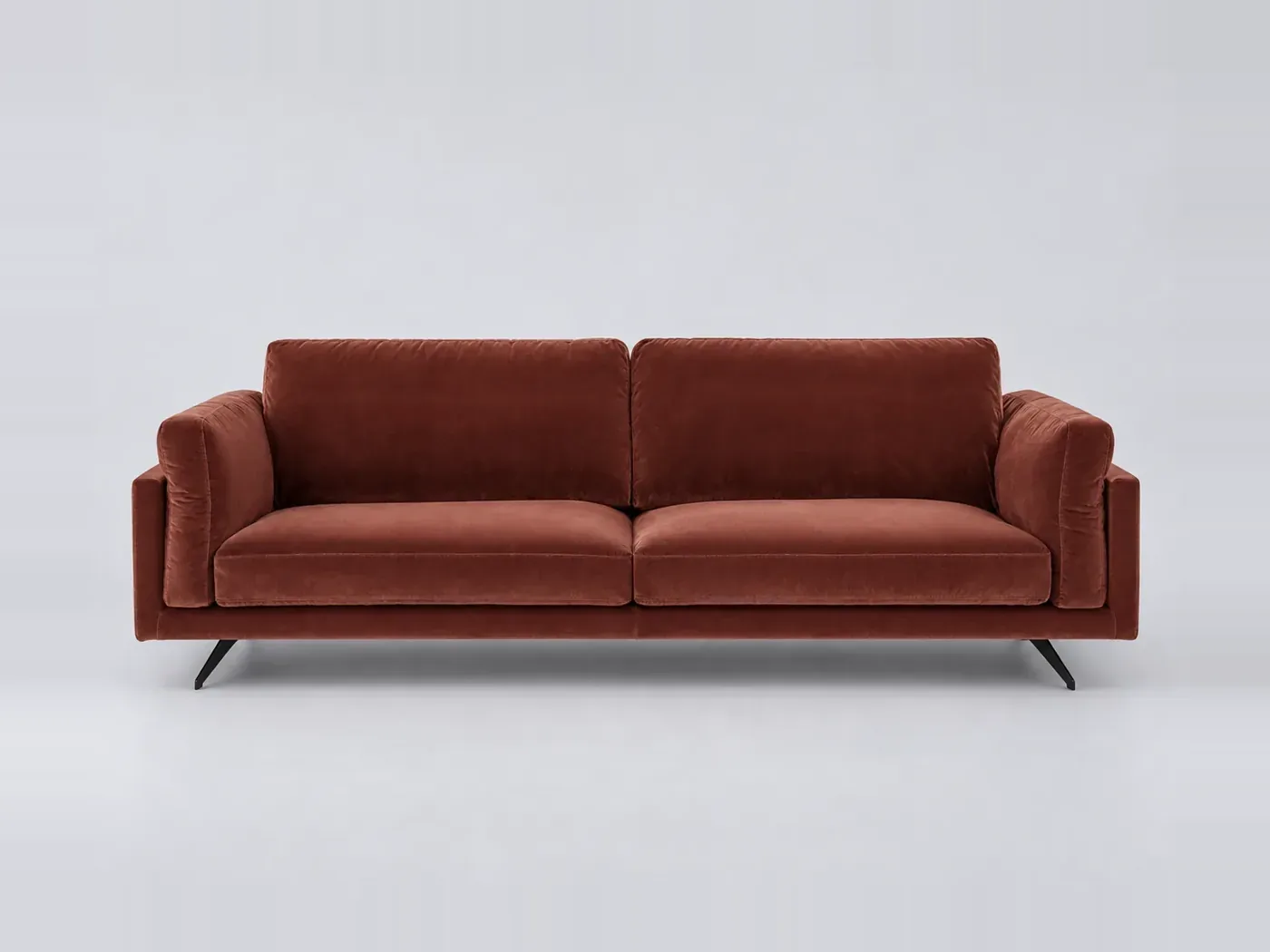 Canapé Cesar AMPM, 4 places droit fixe, velours, marque La Redoute, coloris terre cuite