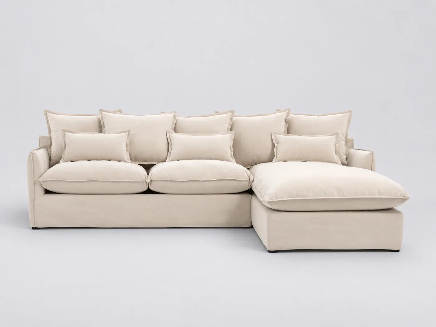 Canapé Odna La Redoute, 4 places d'angle convertible, velours, coloris ecru