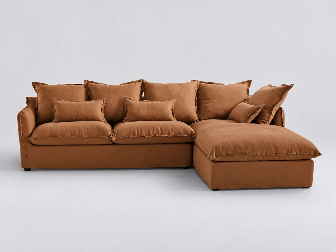 Canapé Odna La Redoute, d'angle convertible, lin froissé, coloris tabac