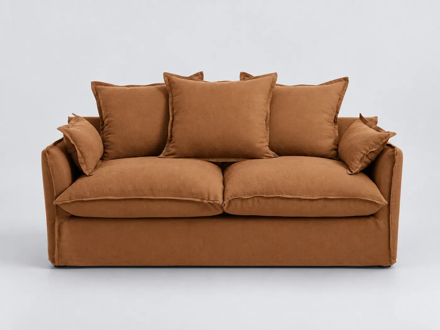 Canapé Odna La Redoute, 2 places droit convertible, lin froissé, coloris tabac