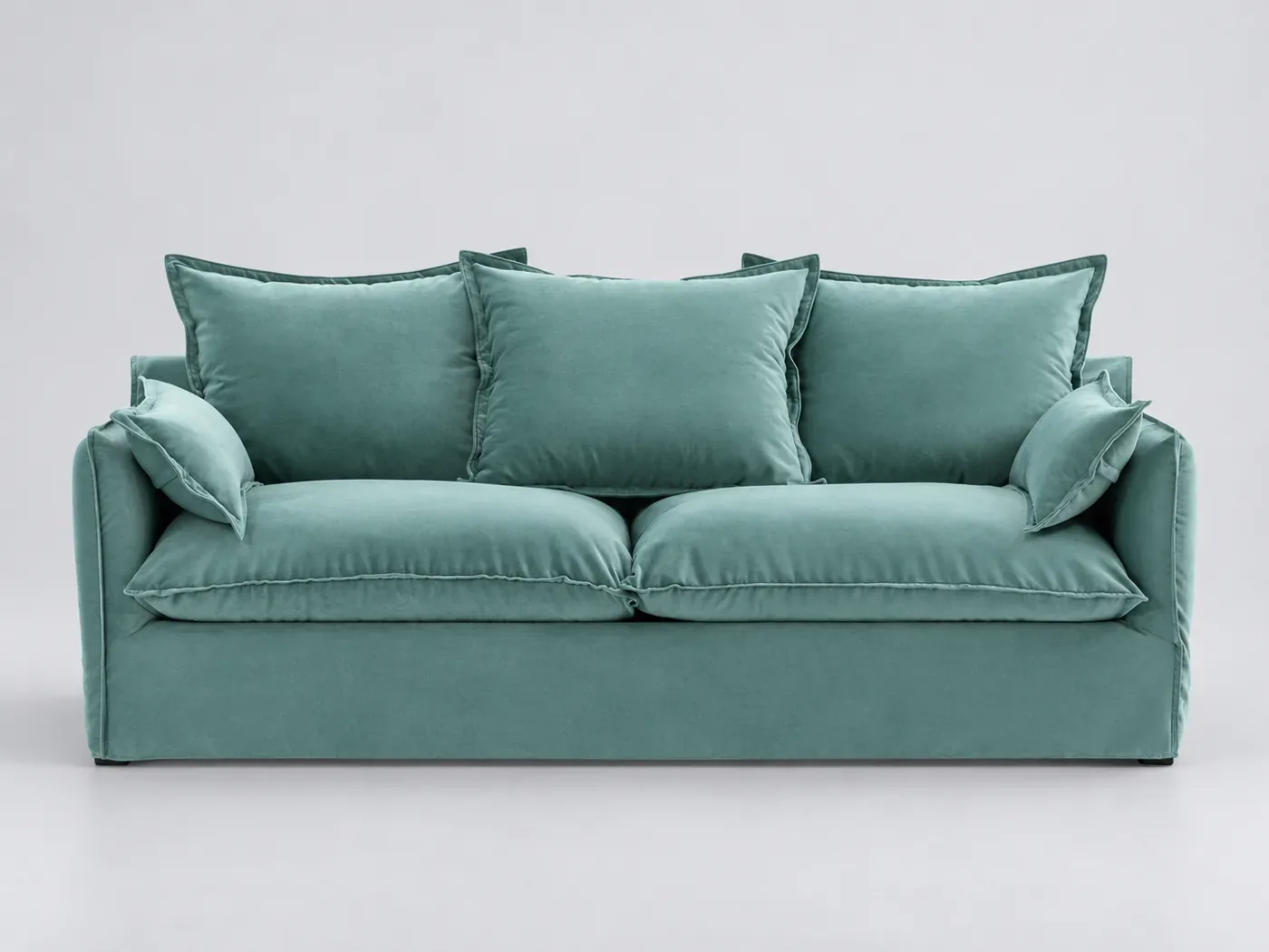Canapé Odna La Redoute, 5 places droit fixe, velours, coloris bleu céladon