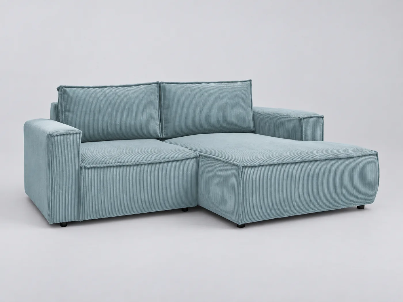 Canapé Nihad Bobochic, 3 places d'angle fixe compact, velours côtelé, coloris bleu clair