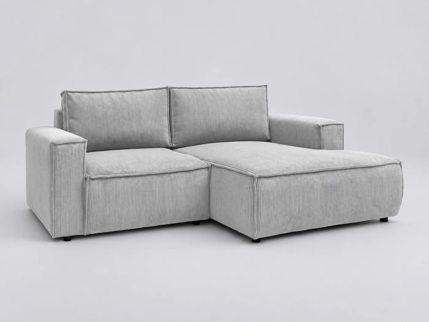 Canapé Nihad Bobochic, 3 places d'angle fixe compact, velours côtelé, coloris gris clair