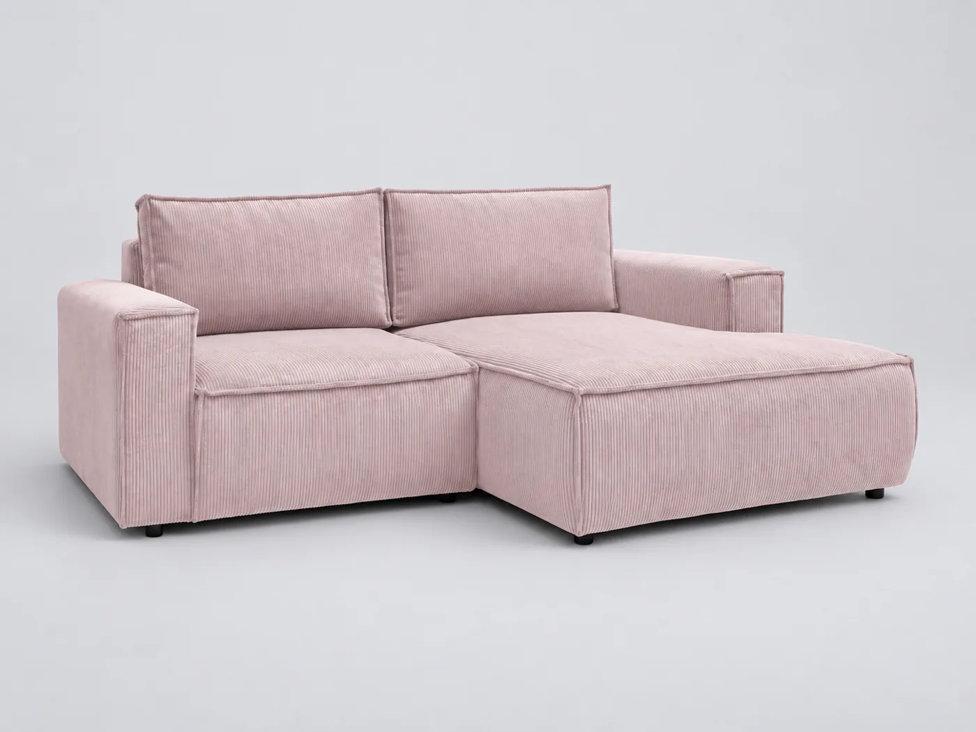 Canapé Nihad Bobochic, 3 places d'angle fixe compact, velours côtelé, coloris violet