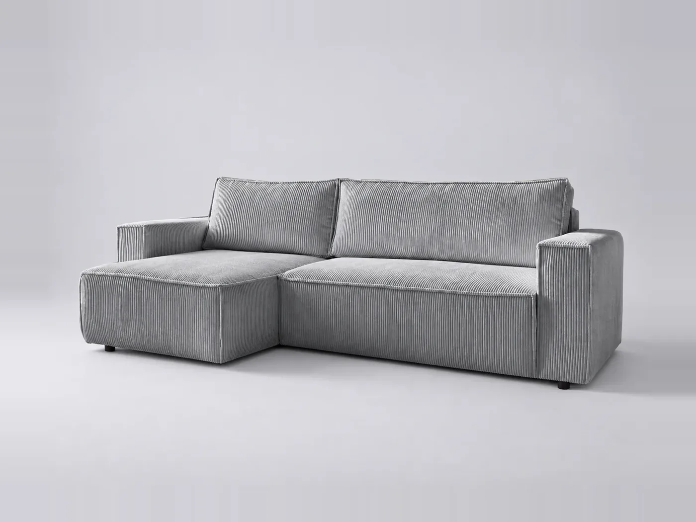 Canapé Nihad Bobochic, 3 places d'angle convertible réversible, velours côtelé, coloris gris clair