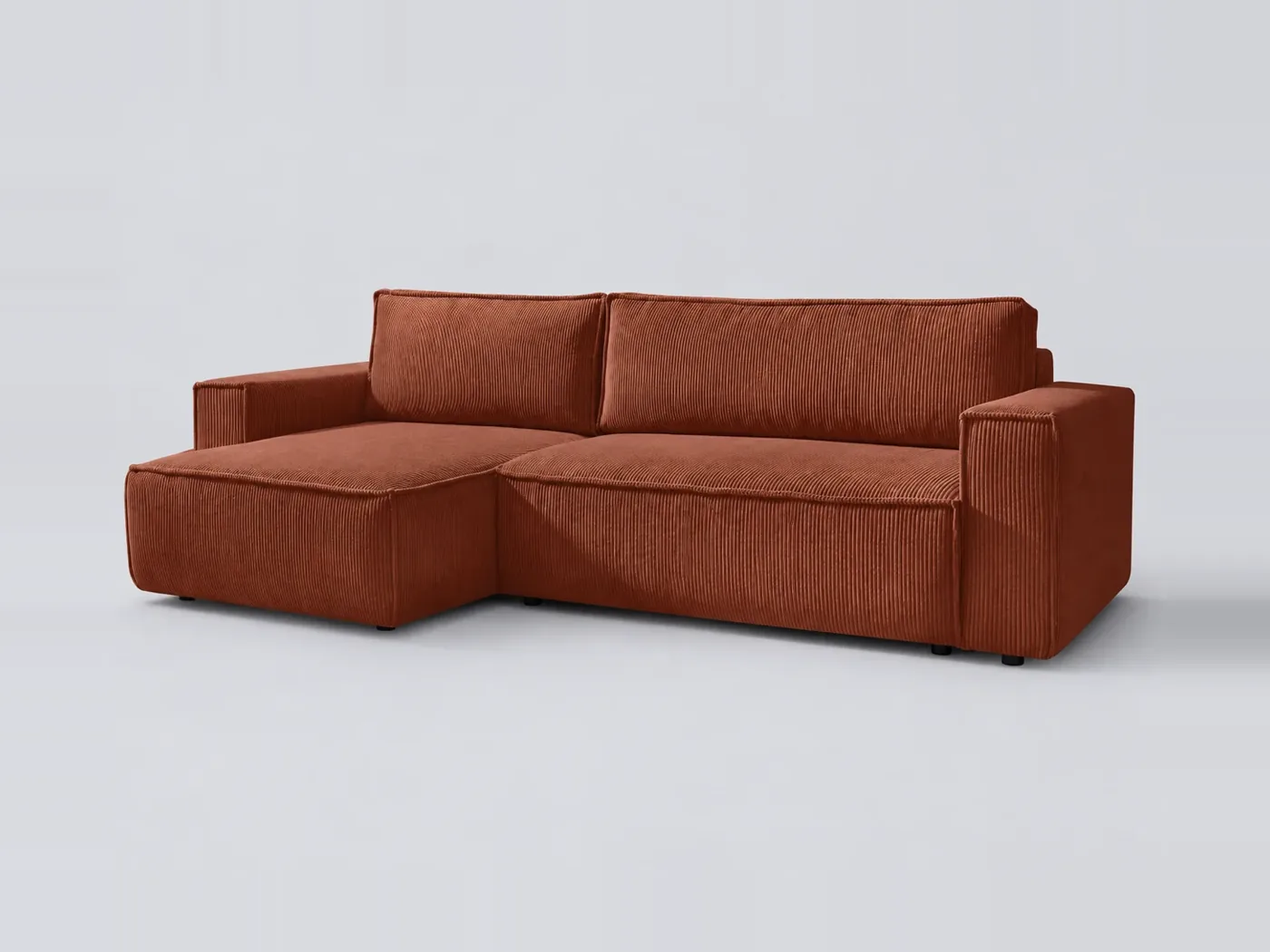 Canapé Nihad Bobochic, 3 places d'angle convertible réversible, velours côtelé, coloris orange