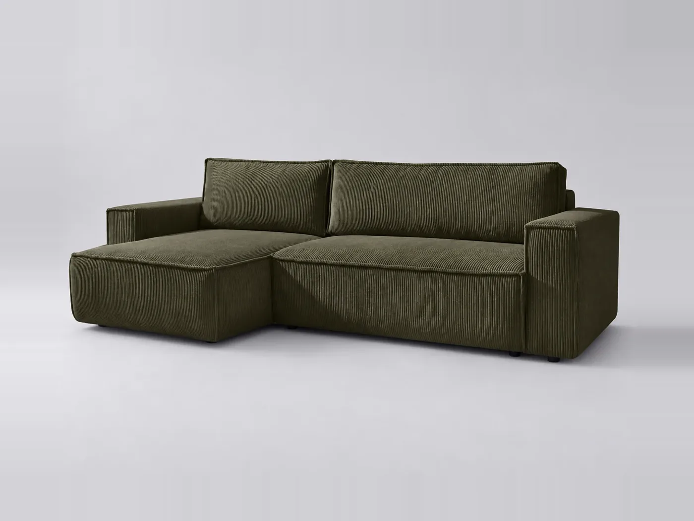 Canapé Nihad Bobochic, 3 places d'angle convertible réversible, velours côtelé, coloris vert clair