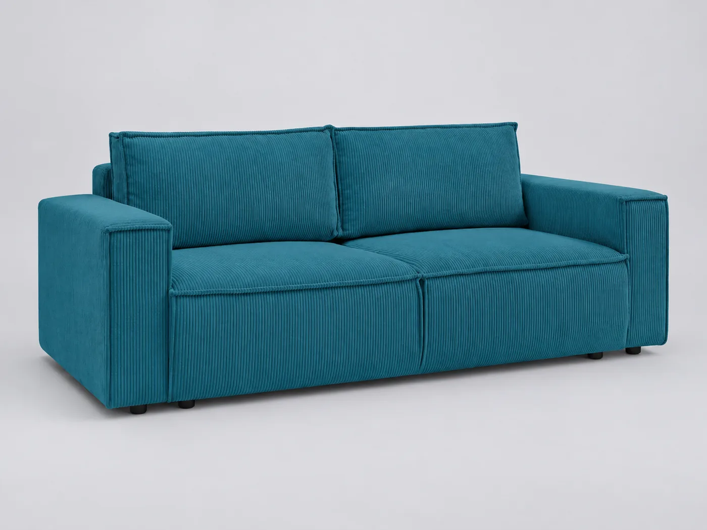 Canapé Nihad Bobochic, 3 places droit convertible, velours côtelé, coloris bleu clair