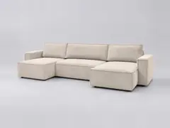 Canapé Nihad Bobochic, 6 places panoramique convertible, velours côtelé, coloris beige