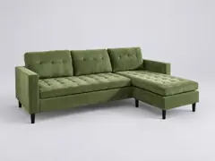 Canapé City Maisons du Monde, 3 places d'angle fixe réversible, velours, coloris vert foncé