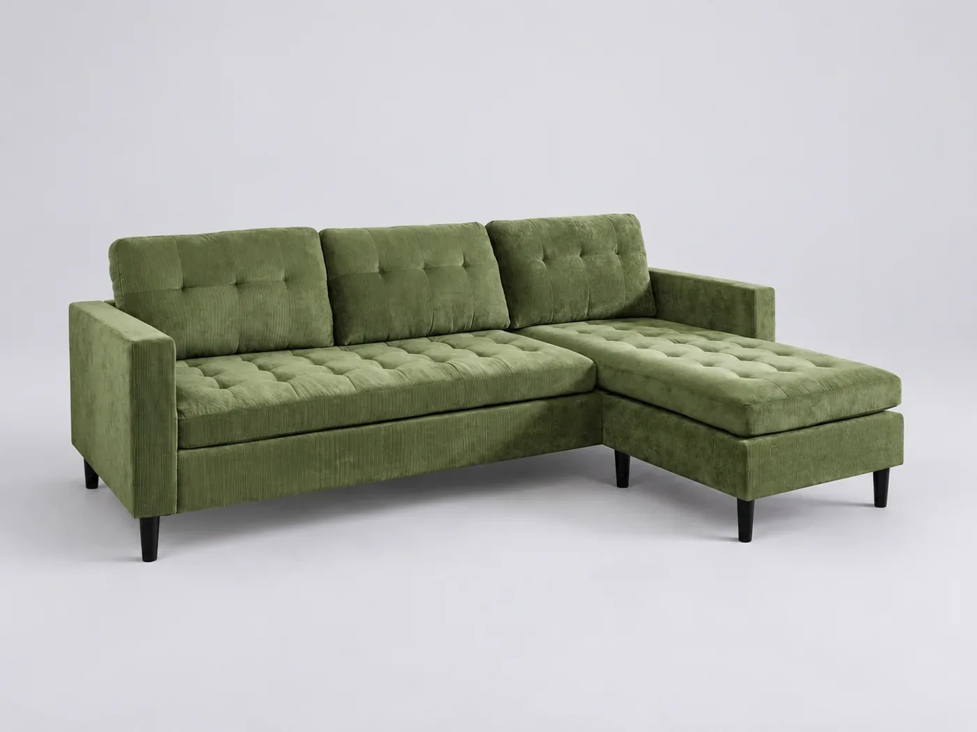 Canapé City Maisons du Monde, 3 places d'angle fixe réversible, velours, coloris vert foncé