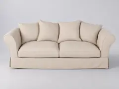 Canapé Roma Maisons du Monde, 3 places droit convertible, coloris beige effet lin matelas 12 cm