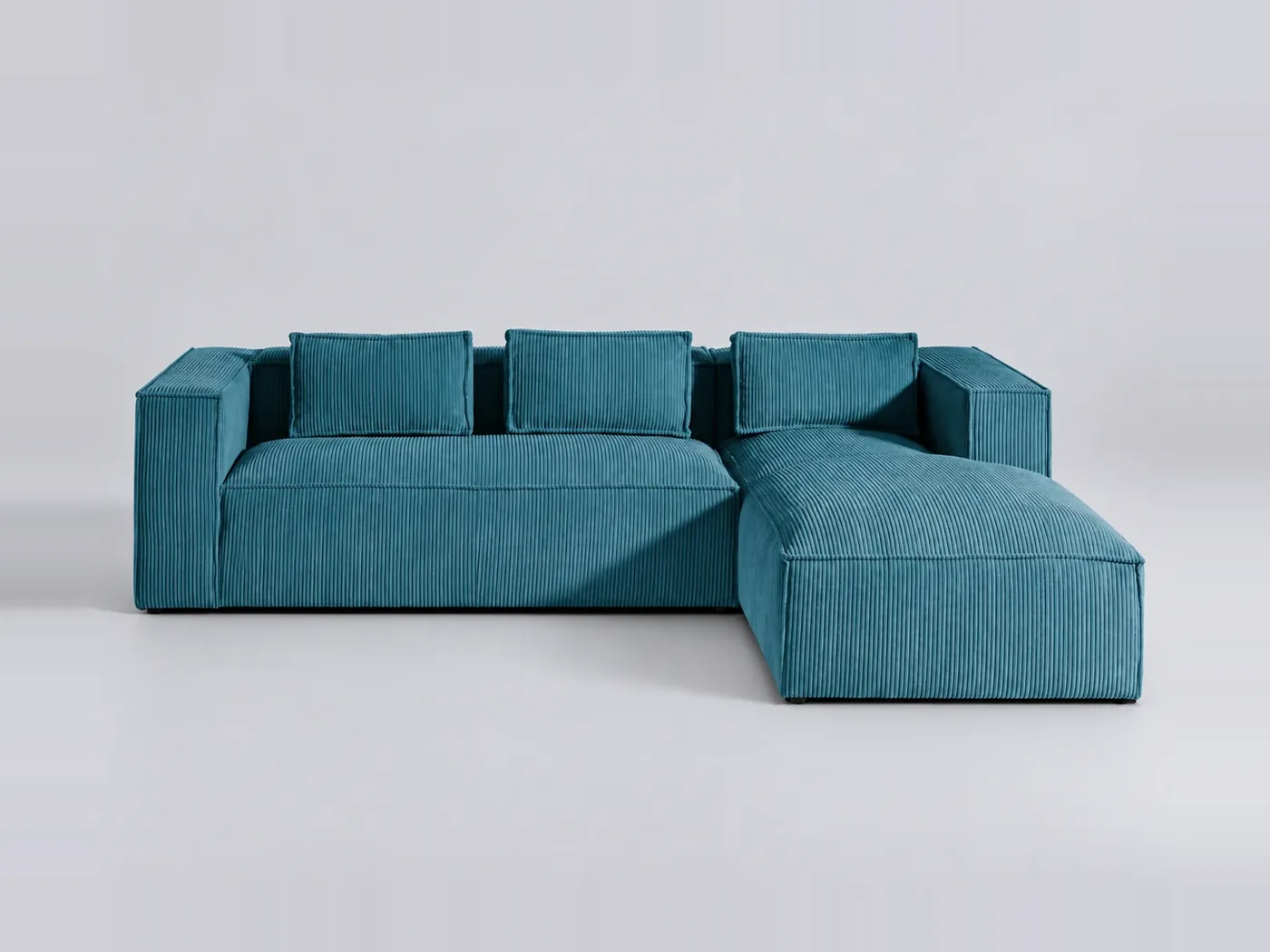Canapé Stella Maisons du Monde, 4 places d'angle fixe, velours côtelé, coloris bleu canard
