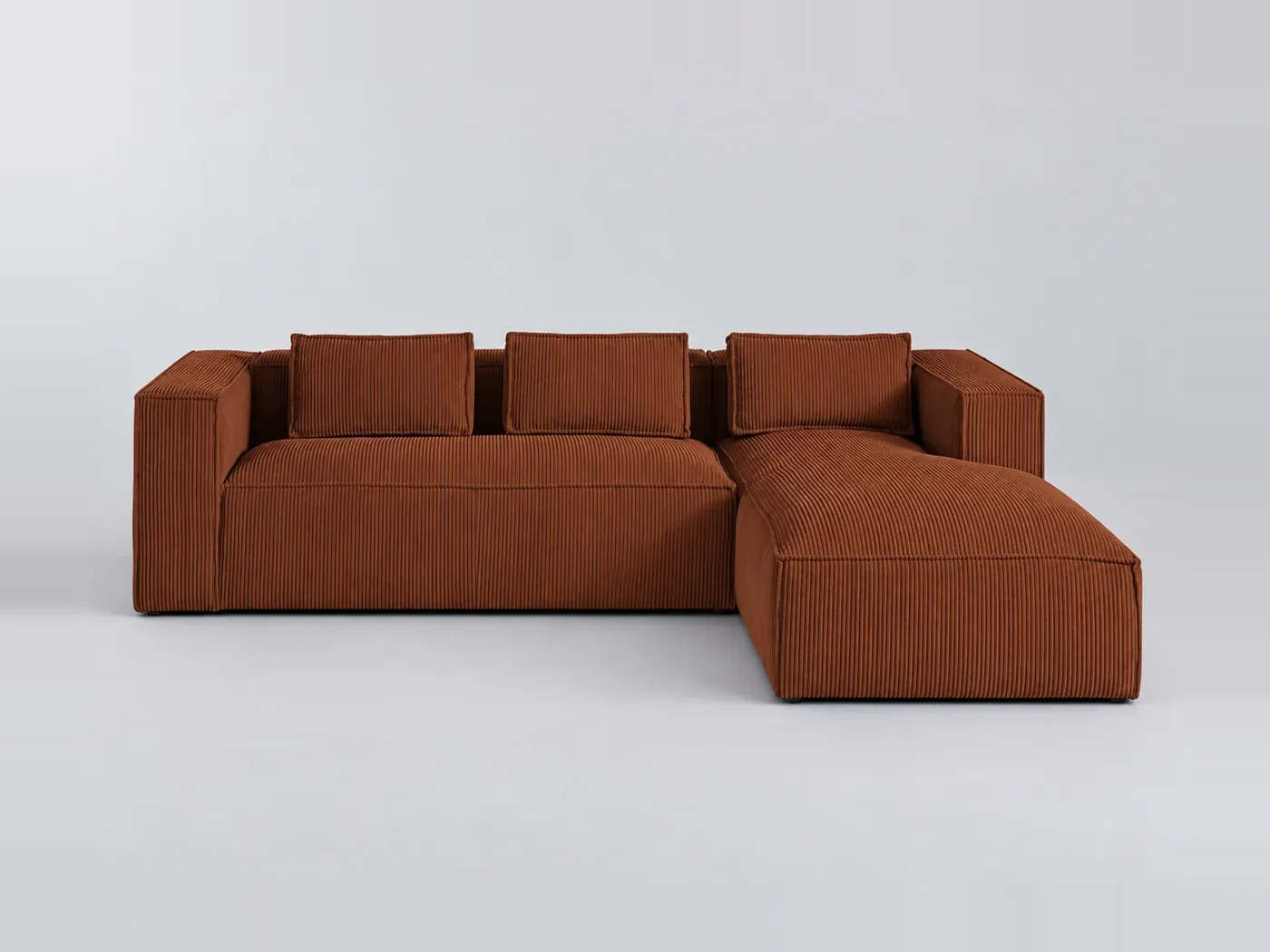 Canapé Stella Best Mobilier, 4 places d'angle fixe, velours côtelé, coloris terracotta