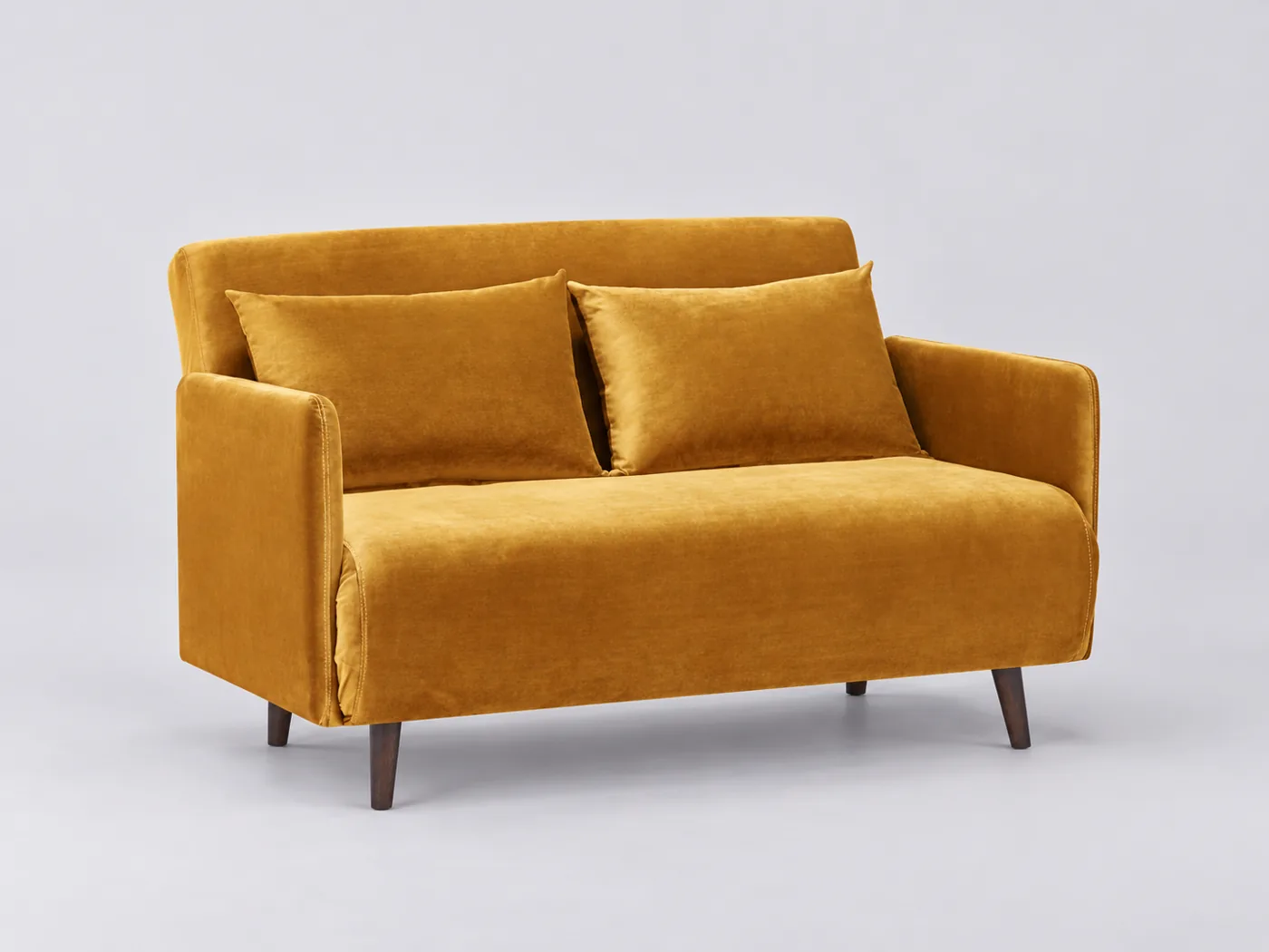Canapé Belushi, 2 places droit convertible, velours, marque Maisons du Monde, coloris jaune moutarde