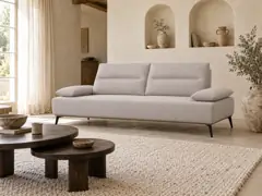 Canapé Hudson But, 3 places droit fixe, coloris beige, mise en situation dans un salon (illustration IA 7)