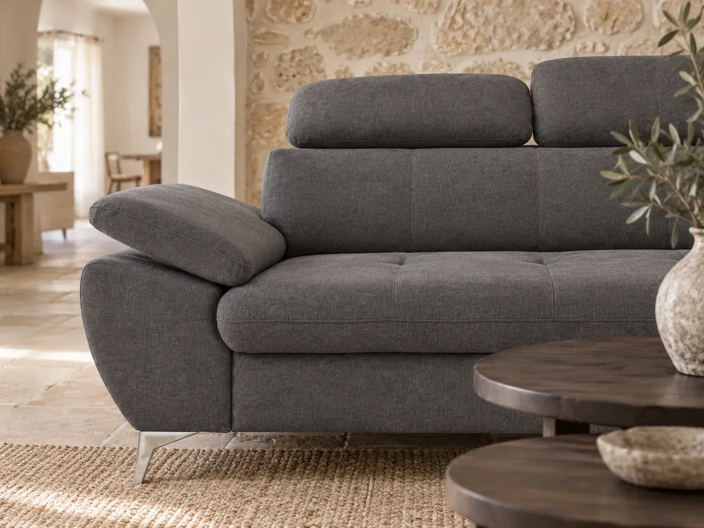 Ally 2, 2 places droit fixe, coloris gris : gros plan sur les coussins