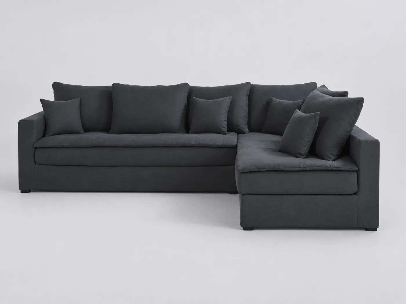 Canapé Celestin Maisons du Monde, 5 places d'angle fixe, lin lavé, coloris anthracite