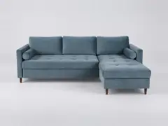 Canapé Olivia Maisons du Monde, 4 places d'angle convertible, velours, coloris bleu