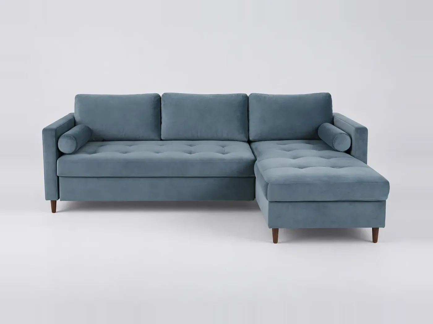 Canapé Olivia Maisons du Monde, 4 places d'angle convertible, velours, coloris bleu