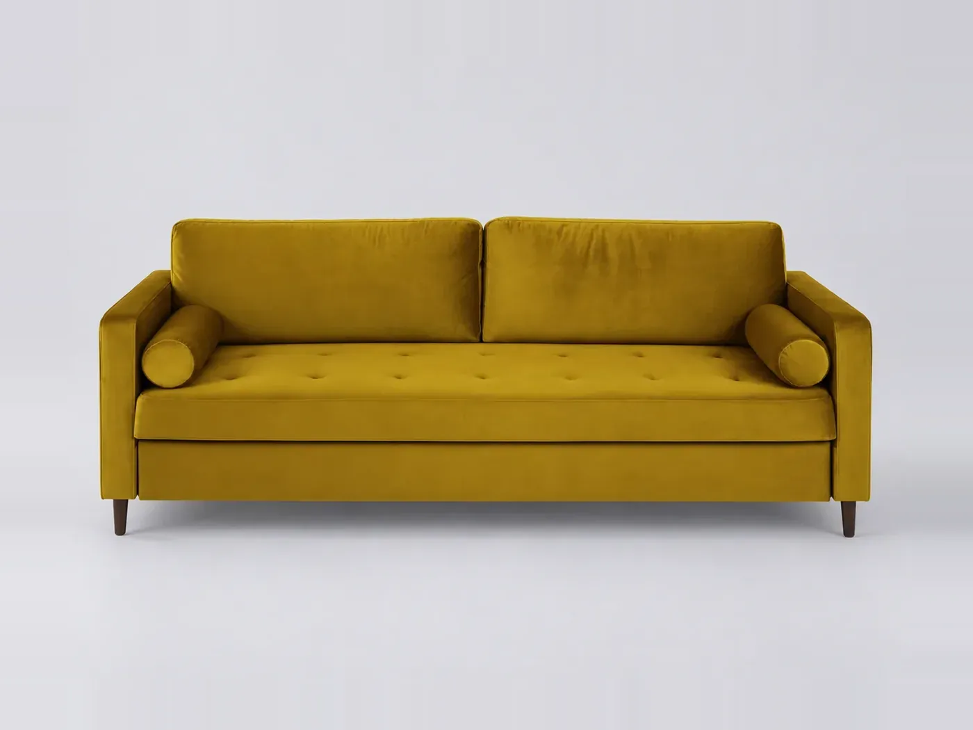 Canapé Olivia Maisons du Monde, 3 places droit convertible, velours, coloris jaune